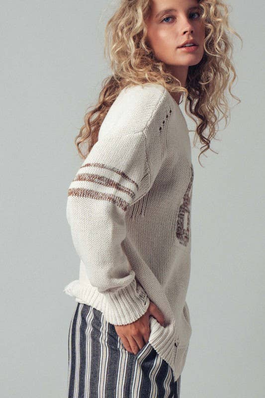 Urban Daizy - Varsity 80 Distressed Knit Pullover