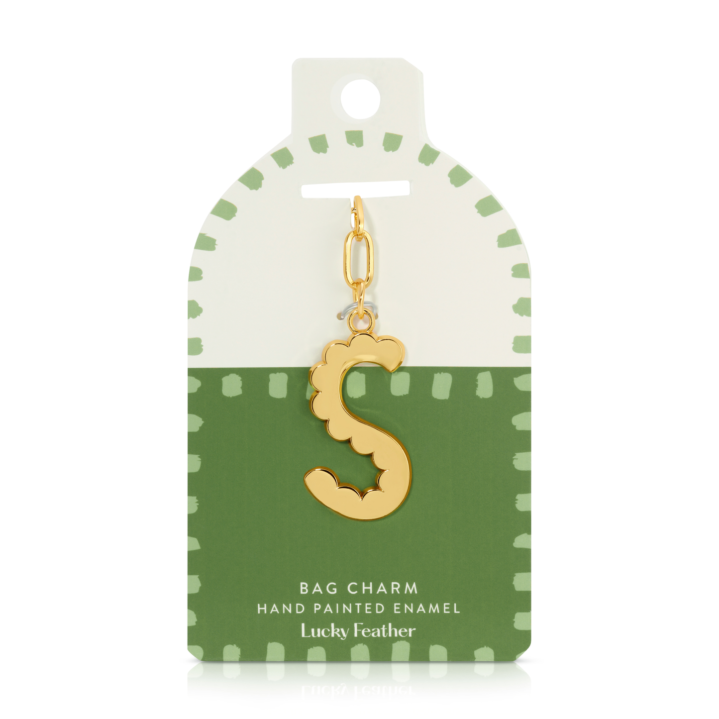 Lucky Feather - Enamel Bag Charm / Keychain - Letter - S