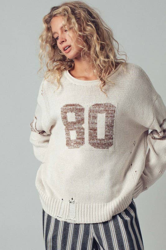 Urban Daizy - Varsity 80 Distressed Knit Pullover