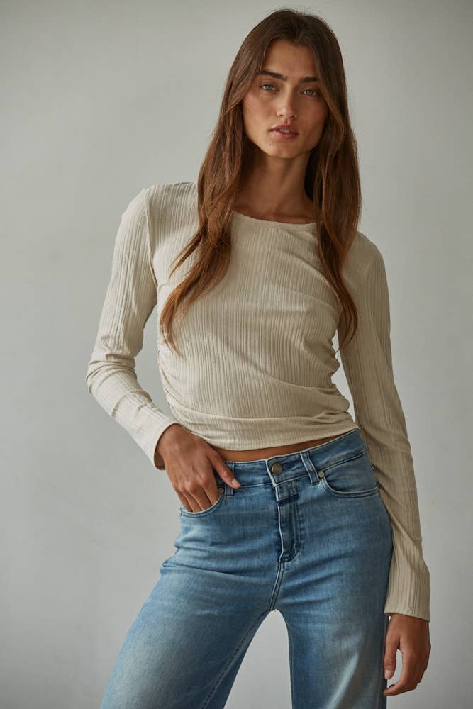 By Together - RJ3537 | Knit Rayon Spandex Ribbed Round Neck Long Sleeve