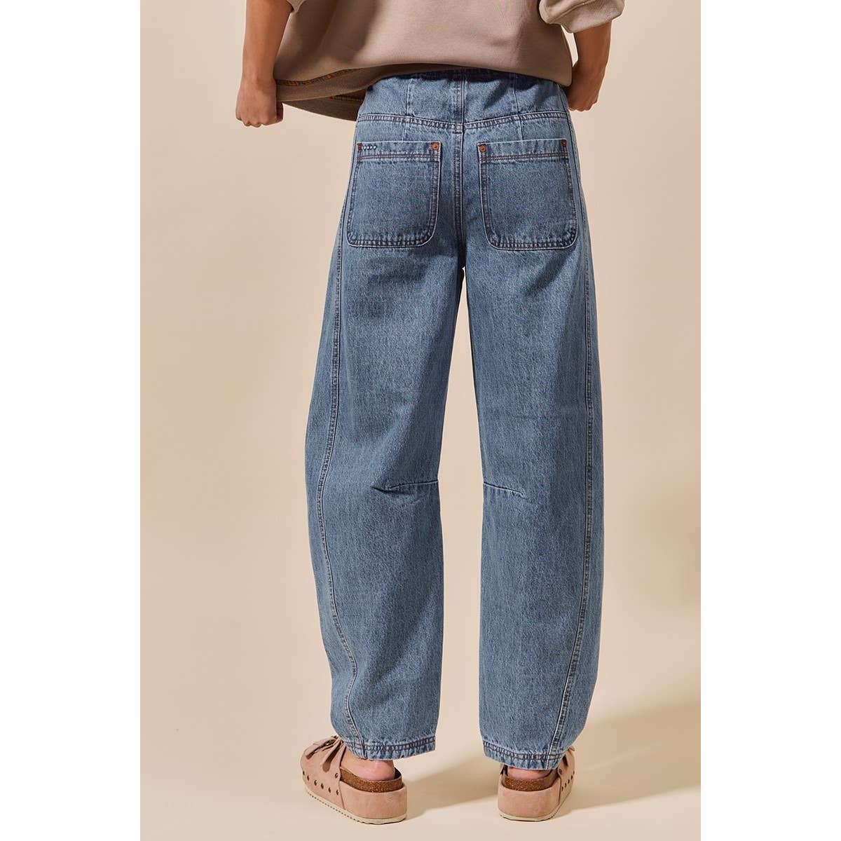 Callie Mid Rise Drawstring Barrel Denim Pants