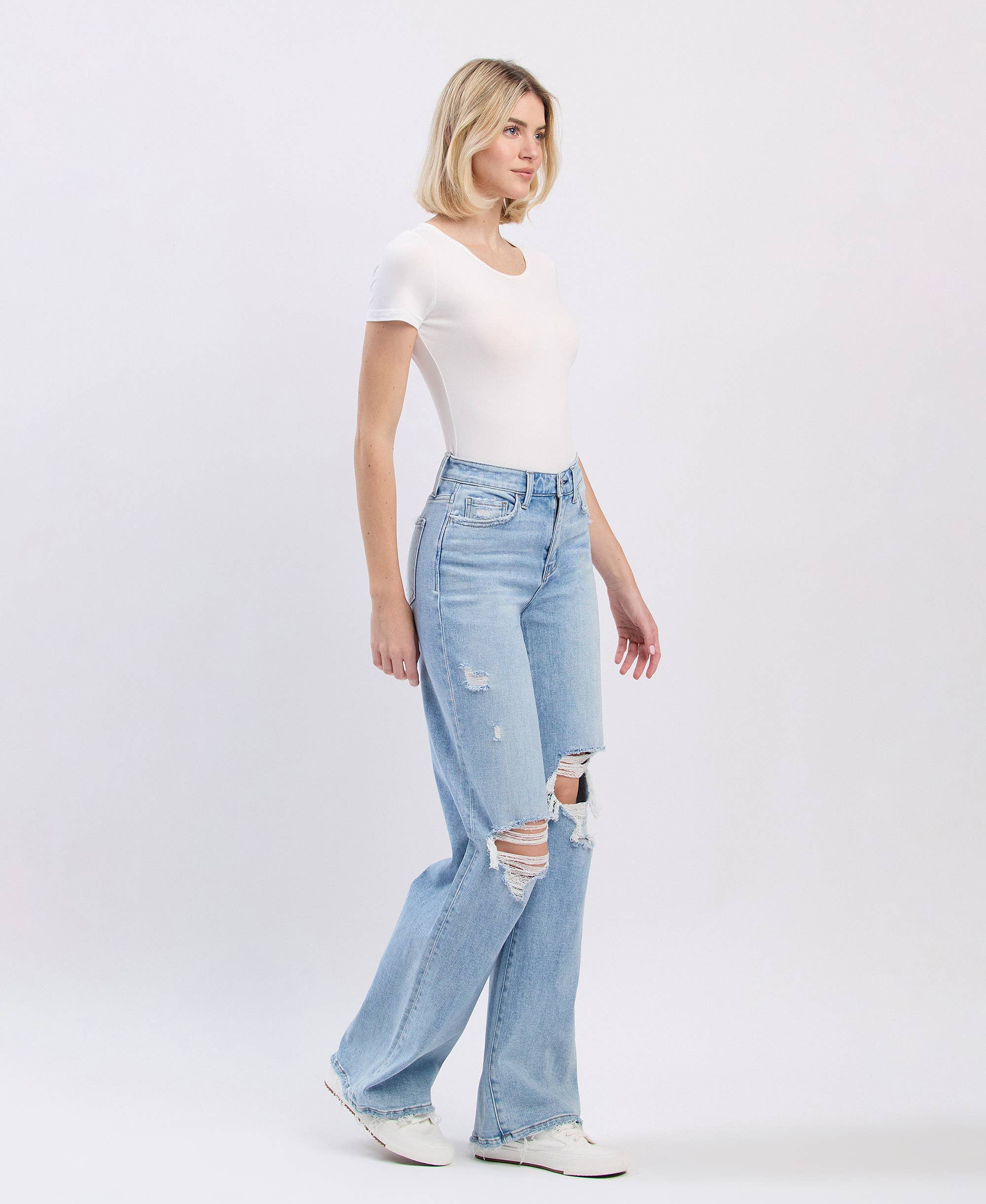 FLYING MONKEY - HIGH RISE DISTRESSED WIDE LEG JEANS