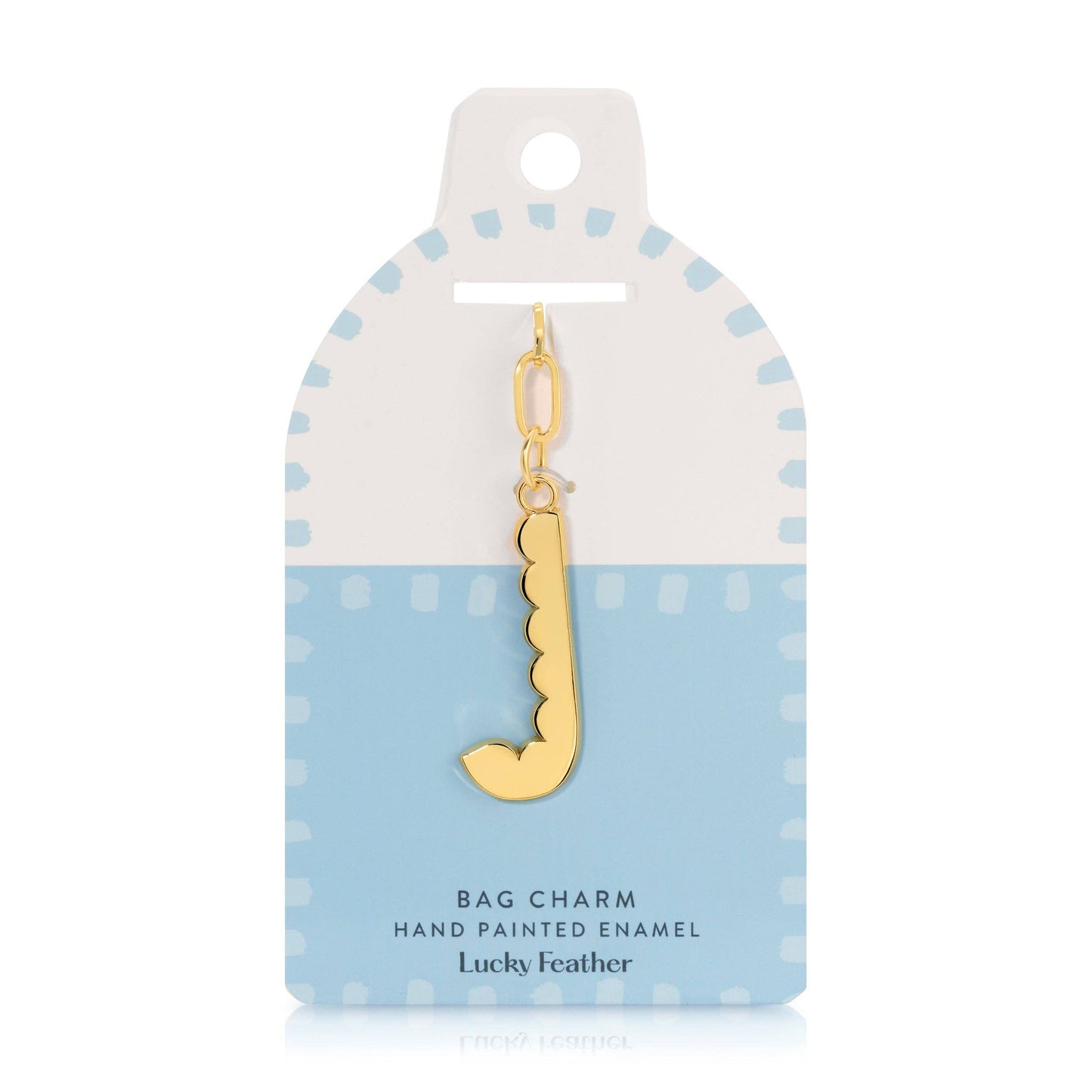 Lucky Feather - Enamel Bag Charm / Keychain - Letter - J
