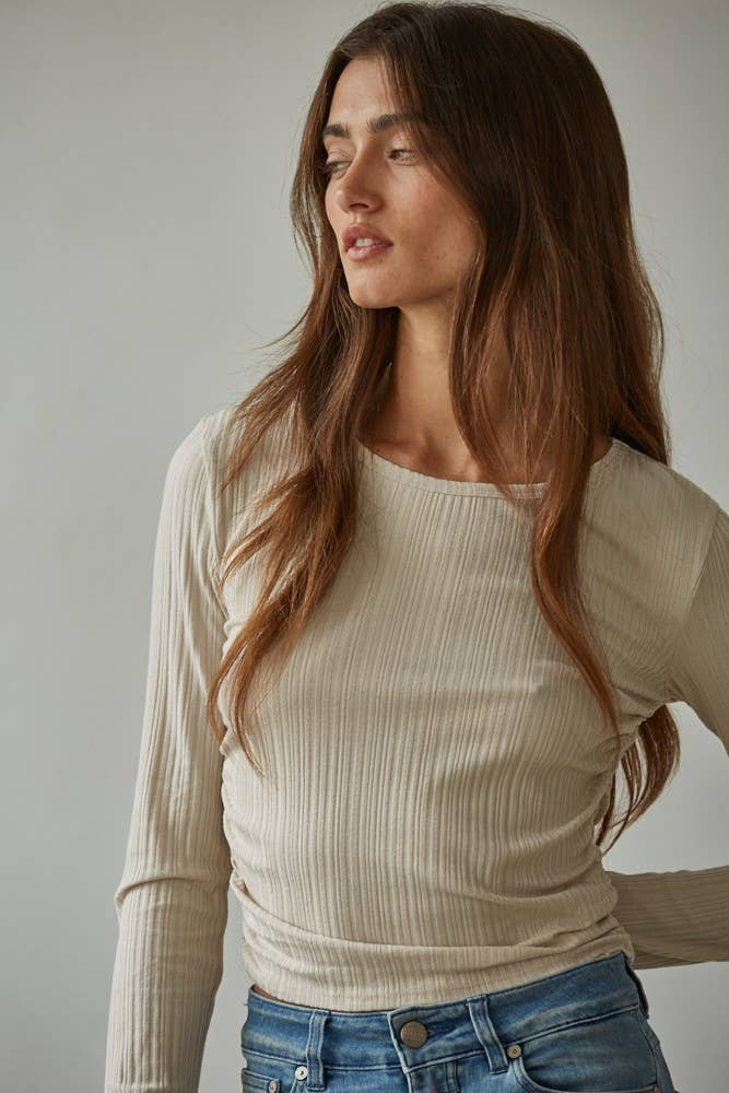 By Together - RJ3537 | Knit Rayon Spandex Ribbed Round Neck Long Sleeve