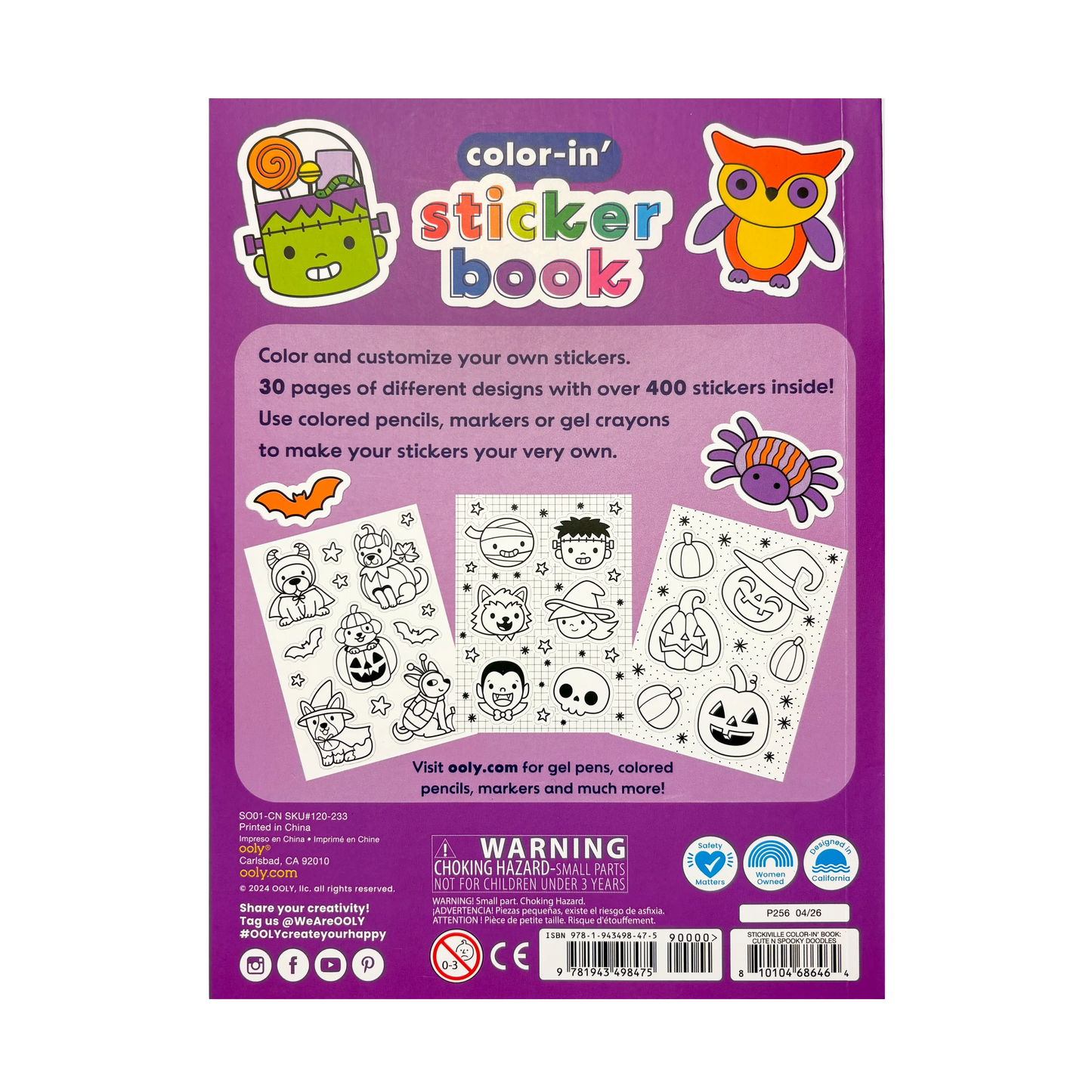OOLY - Stickiville Color-in' Sticker Book - Cute n Spooky Doodles - 30 Sheets