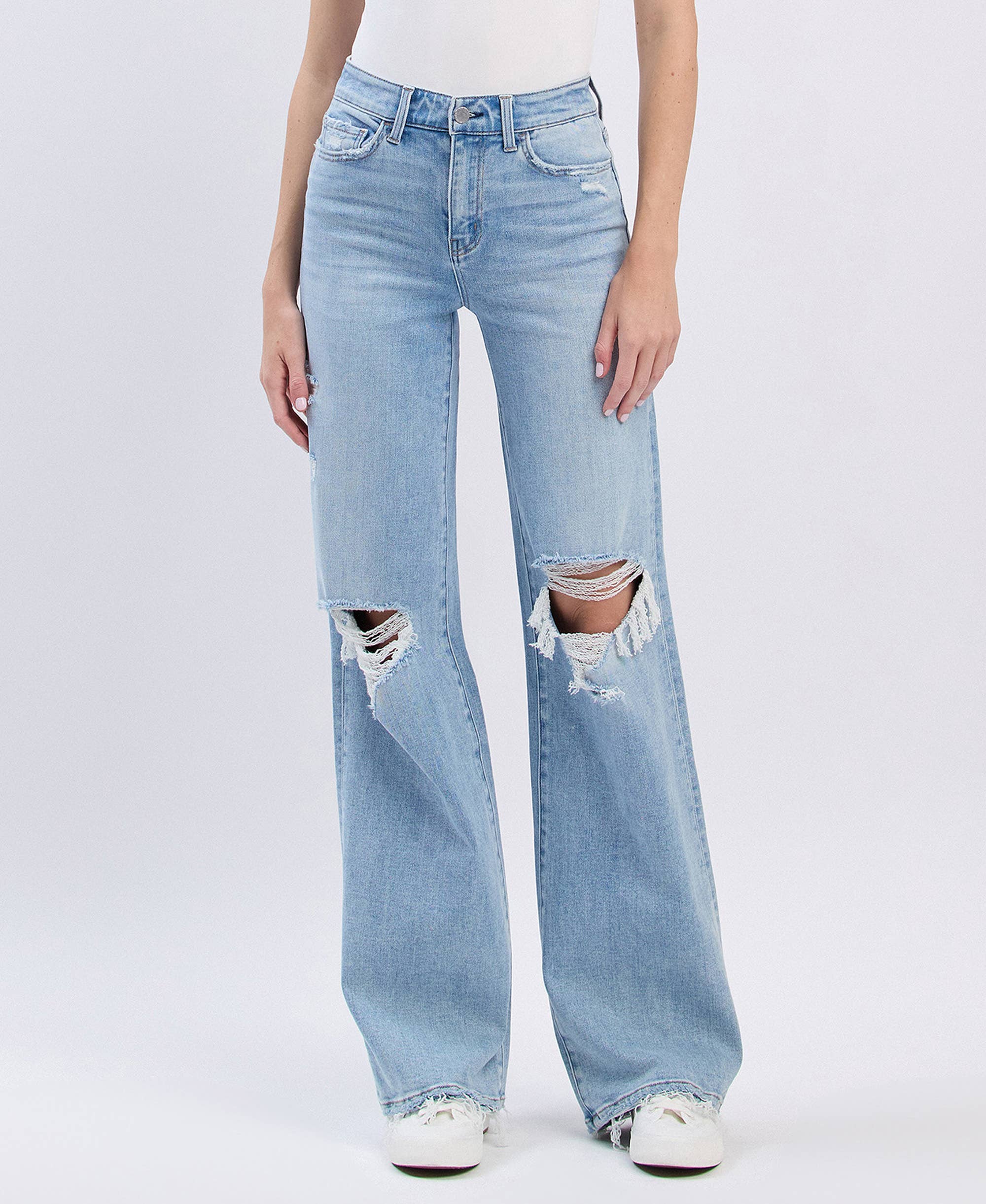 FLYING MONKEY - HIGH RISE DISTRESSED WIDE LEG JEANS