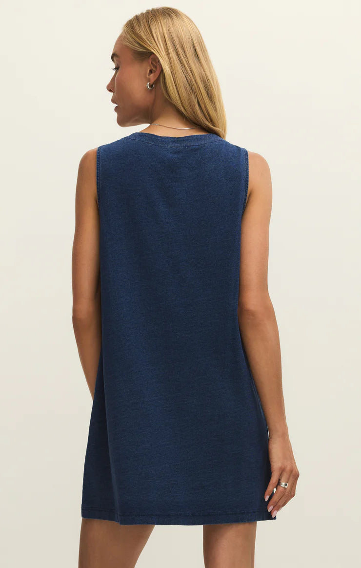 Z Supply Solace Jersey Knit Denim Mini Dress - Indigo