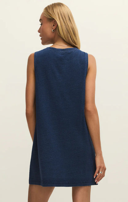 Z Supply Solace Jersey Knit Denim Mini Dress - Indigo