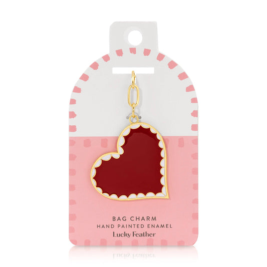 Lucky Feather - Enamel Bag Charm - Scalloped Heart