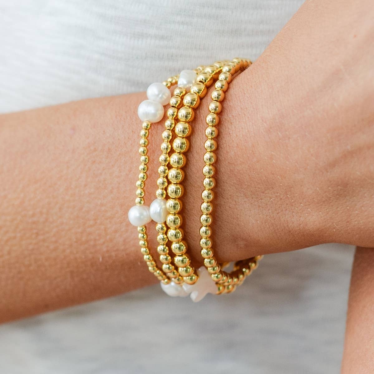 Splendid Iris - Classic Beaded Stretch Bracelets: Gold / 4mm