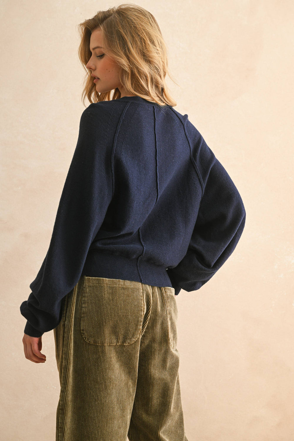 MIOU MUSE - HALF BUTTON FRONT LONG SLEEVE SWEATER TOP