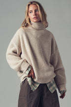 Urban Daizy - Relaxed Waffle Knit High Neck Sweater