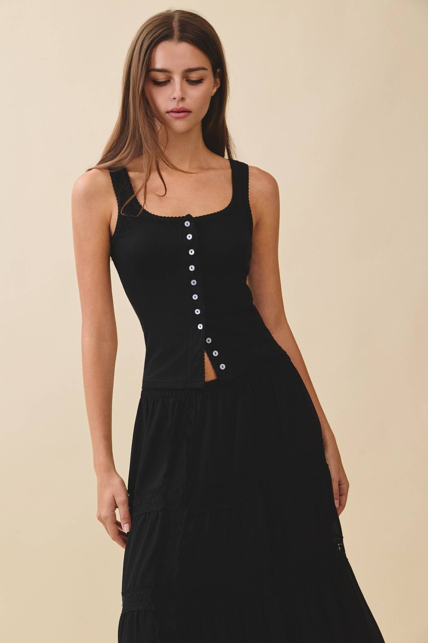 Sarah Pointelle Button Front Cami Tank - Multiple Color Options