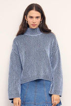 MINKPINK Vera Boxy Knit Sweater Top - Powder Blue / Black