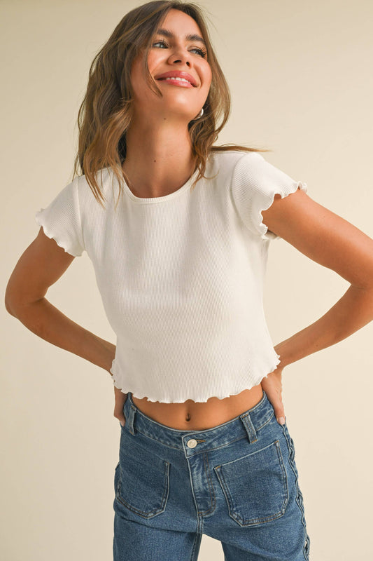 MIOU MUSE -  MINI WAFFLE FABRIC SHORT SLEEVE TOP