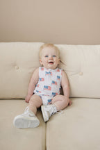 Little Joy Co. - Flag Print Bamboo Baby Romper 4th of July Outfit Sleeveless