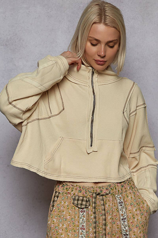 Pol Clothing - High neck zipper front long sleeve crop top