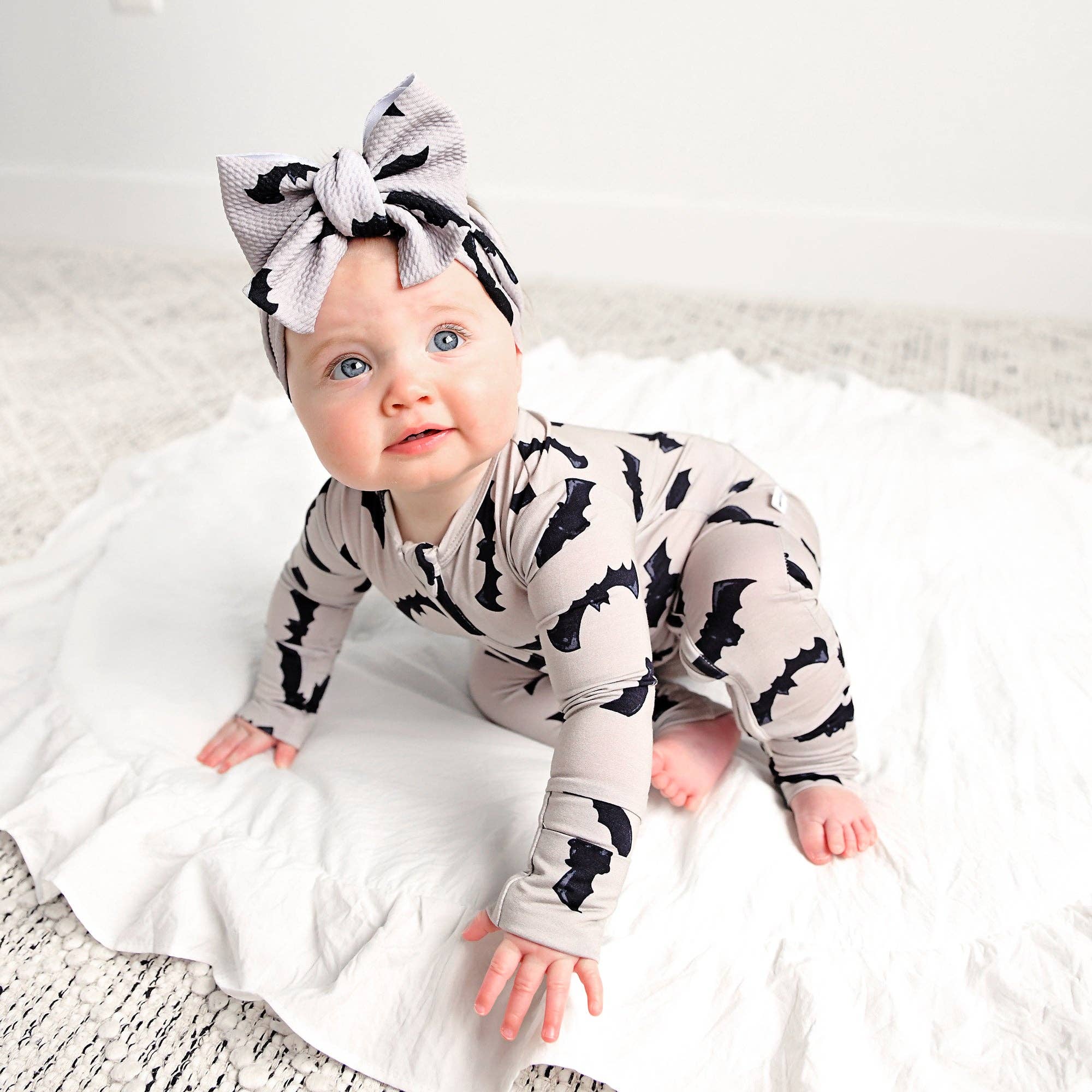 Gigi and Max - Vlad Gray Bats ZIP Bamboo Halloween One-Piece