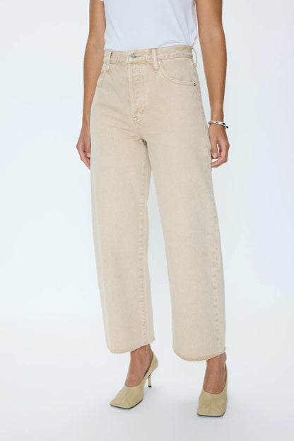 Pistola Tate Crop High Rise Bowed Wide Leg Jean - Dune