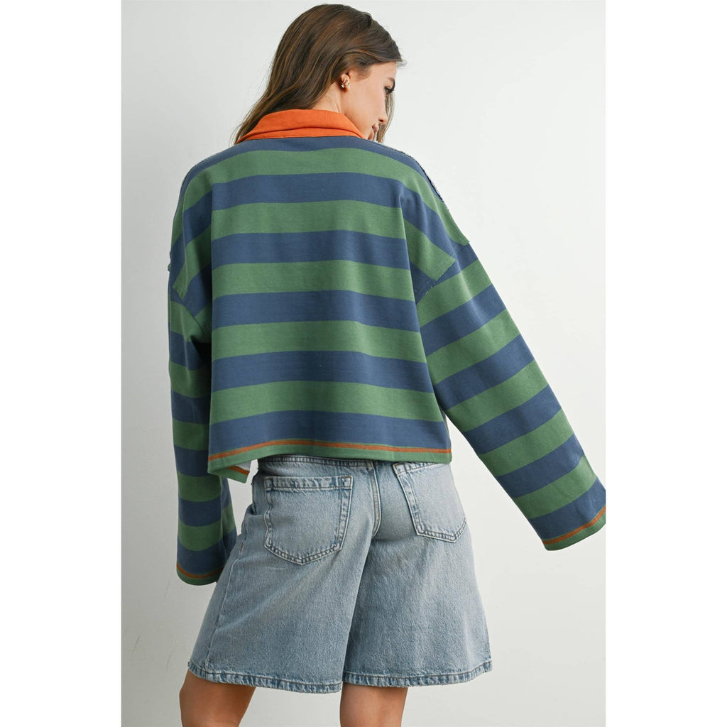 BUTTERMELON - Striped Quarter-Zip Contrast Sweatshirt
