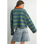 BUTTERMELON - Striped Quarter-Zip Contrast Sweatshirt