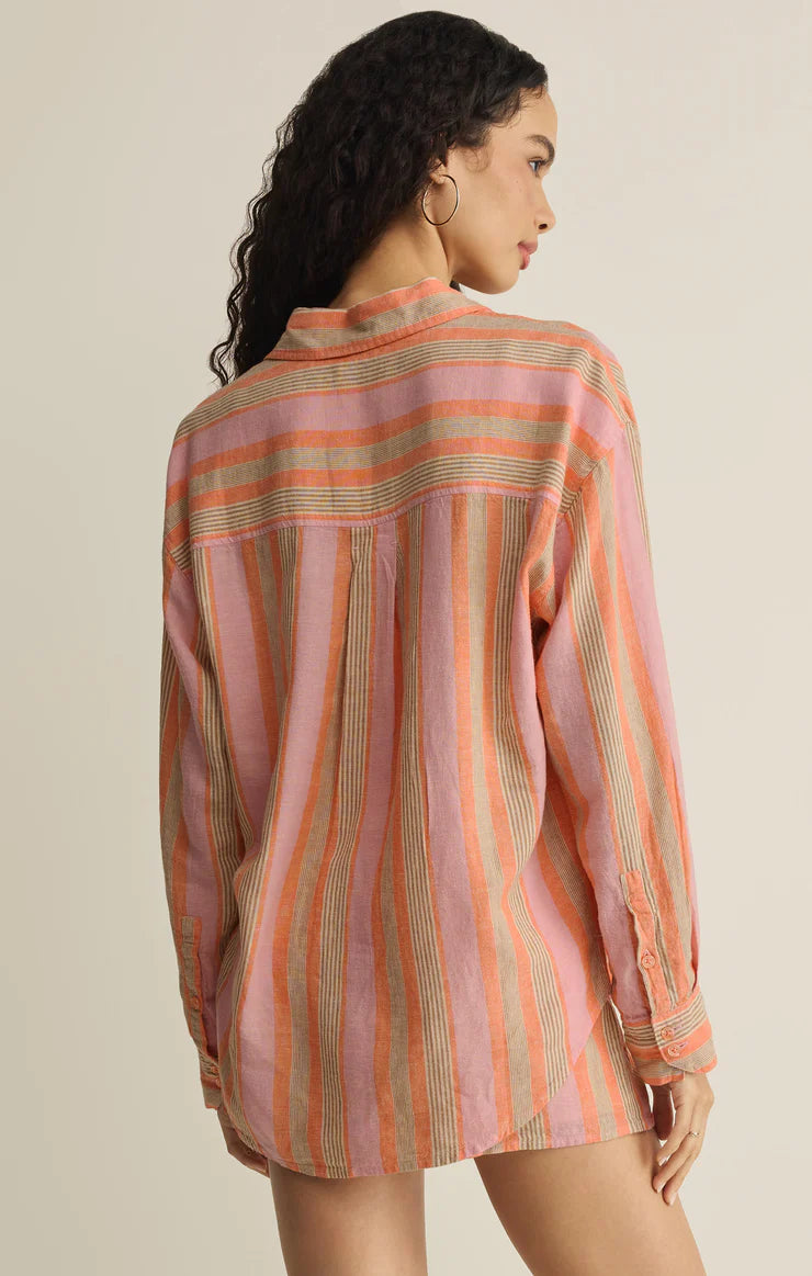 Z Supply - The Perfect Striped Linen Button Up - Tiger Lily