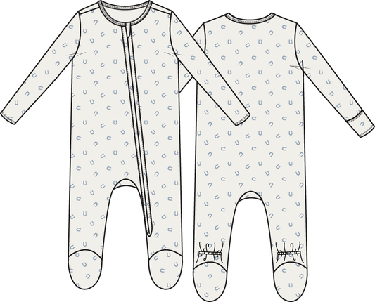 Angel Dear - Little Horseshoes Blue - 2 Way Zipper Footie