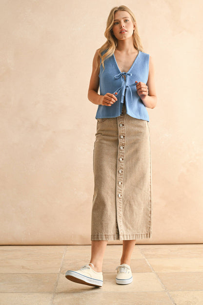 MIOU MUSE - BUTTON FRONT WASHED SKIRT