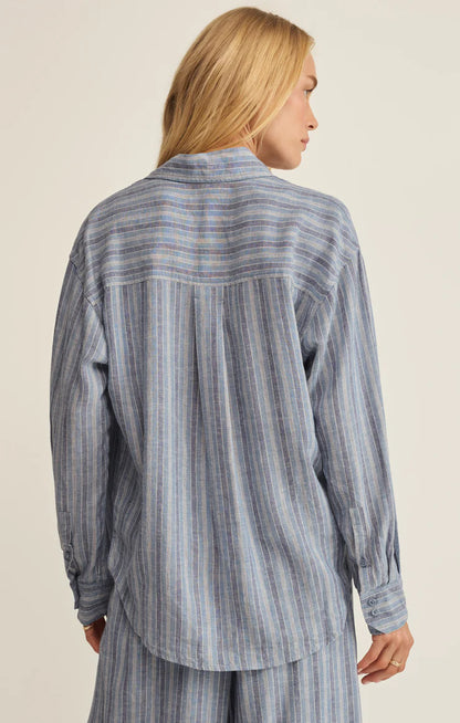 Z Supply - The Perfect Striped Linen Button Down - Indigo