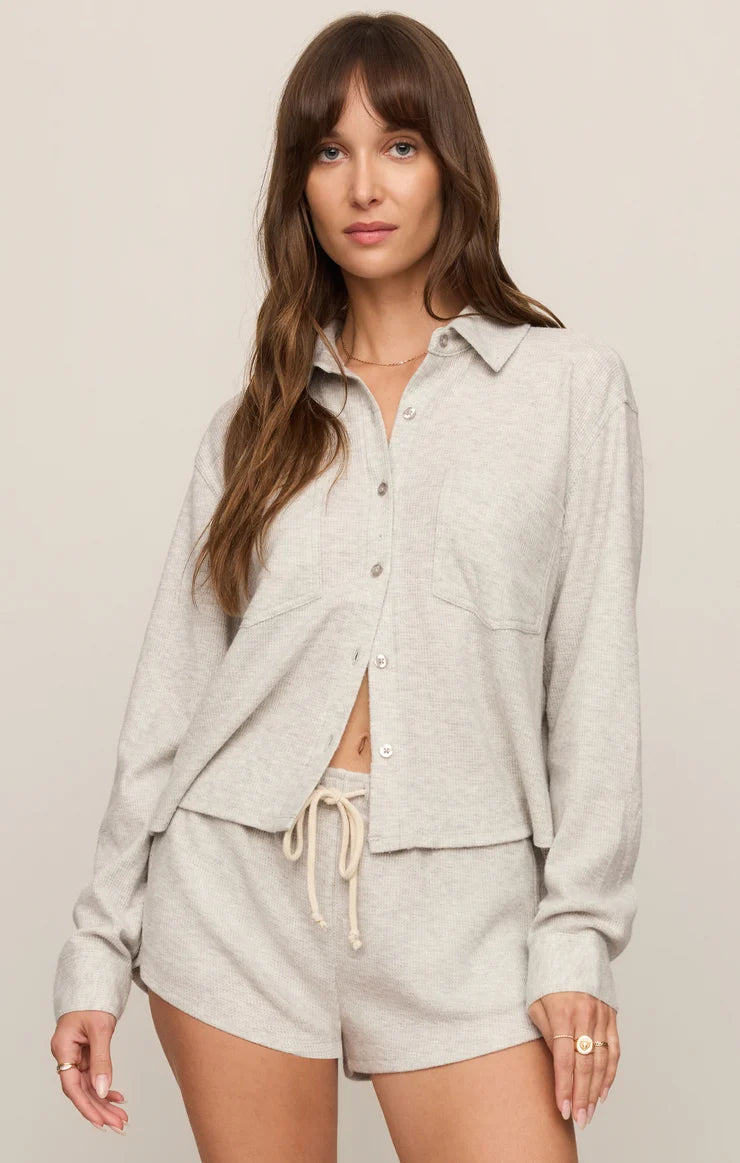 Z Supply Waffle Brushed Thermal Shirt - Feather Grey
