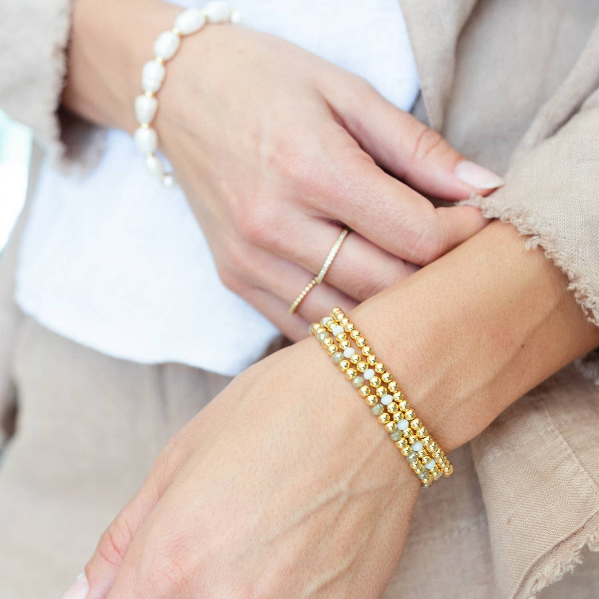 Splendid Iris - Classic Beaded Stretch Bracelets: Gold / 4mm