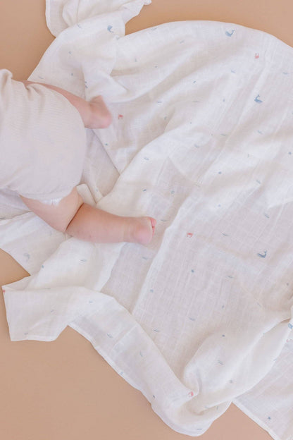 The Blueberry Hill - Muslin Swaddle Nautical Ocean Baby Organic Whale Crab Gift