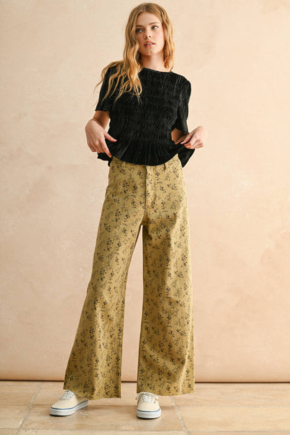 Tessa Floral Print Pants - Toasted Vanilla