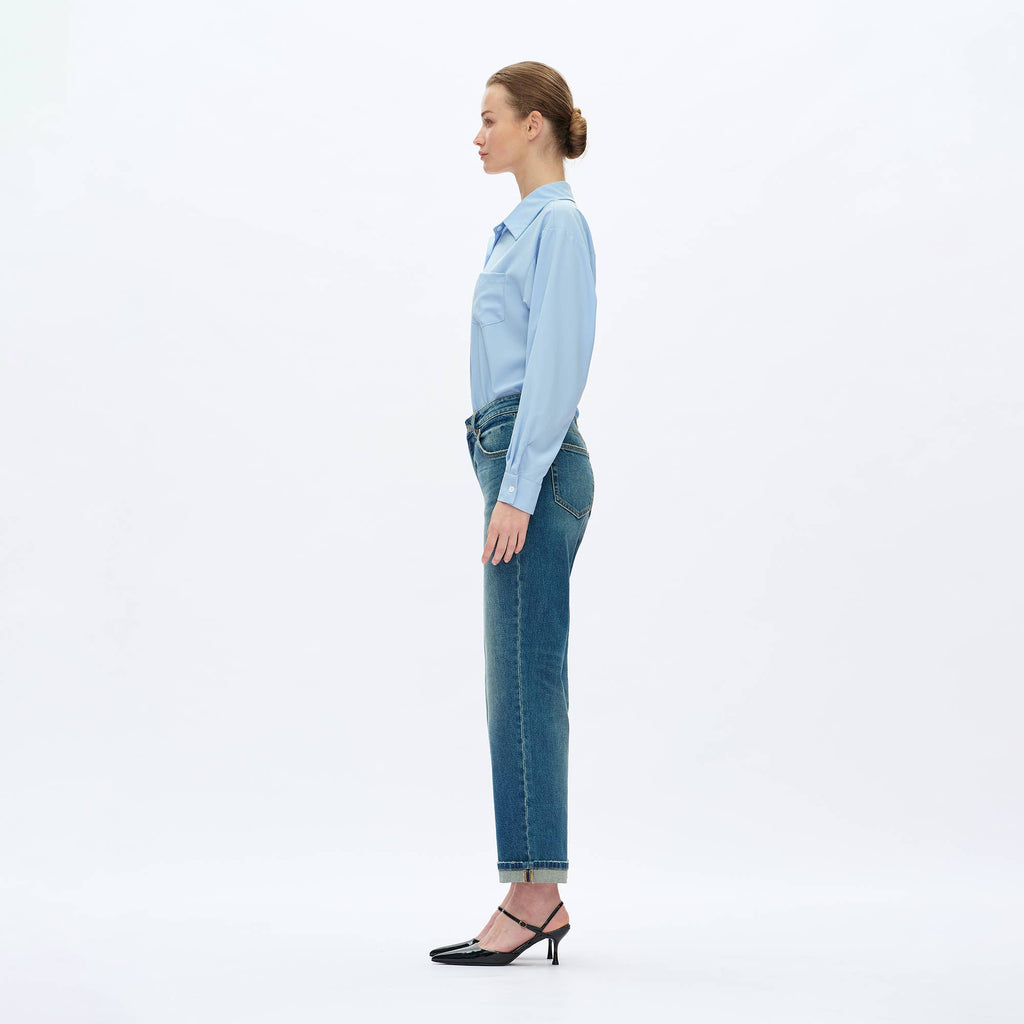 BAYEAS - MID RISE STRAIGHT JEANS WITH FINISHED HEM