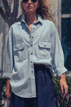 Urban Daizy - Oversized Railroad Pinstripe Button-Up Shirt