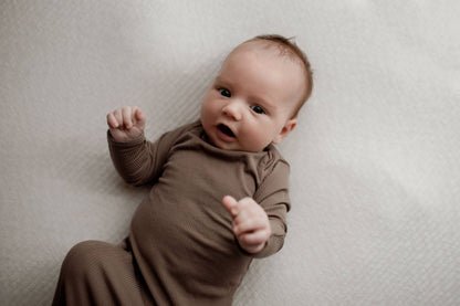 Three Little Tots - Cocoa Brown Ribbed Knotted Newborn Baby Gown sleepwear