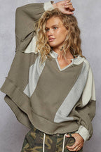 Pol Clothing - Contrast Fabric Top - Olive / Grey