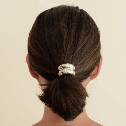 nar'sha - Mini Double Arch Metal Ponytail Hair Tie | Silver