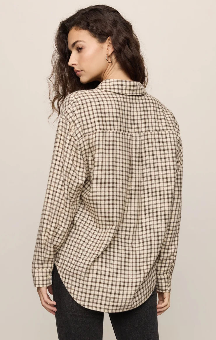 Z Supply River Plaid Button Up - Dark Chocolate