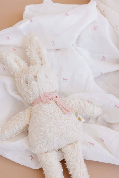 The Blueberry Hill - Muslin Swaddle Pink Bow Baby Shower Girl Organic Cotton Gift
