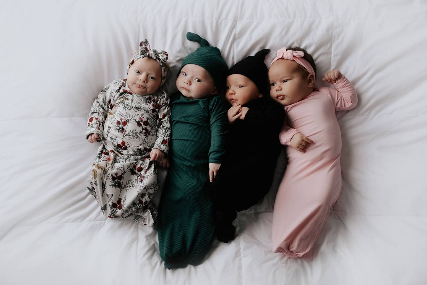 Three Little Tots - Forest Green Ribbed Knotted Newborn Baby Gown Sleepwear