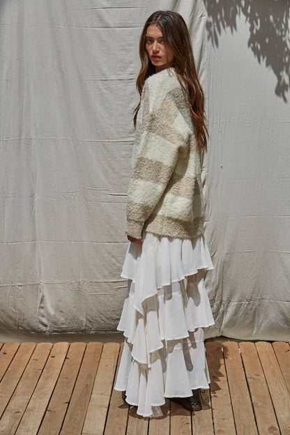 By Together - Knit Sweater Striped Crew Neck Textured Pullover