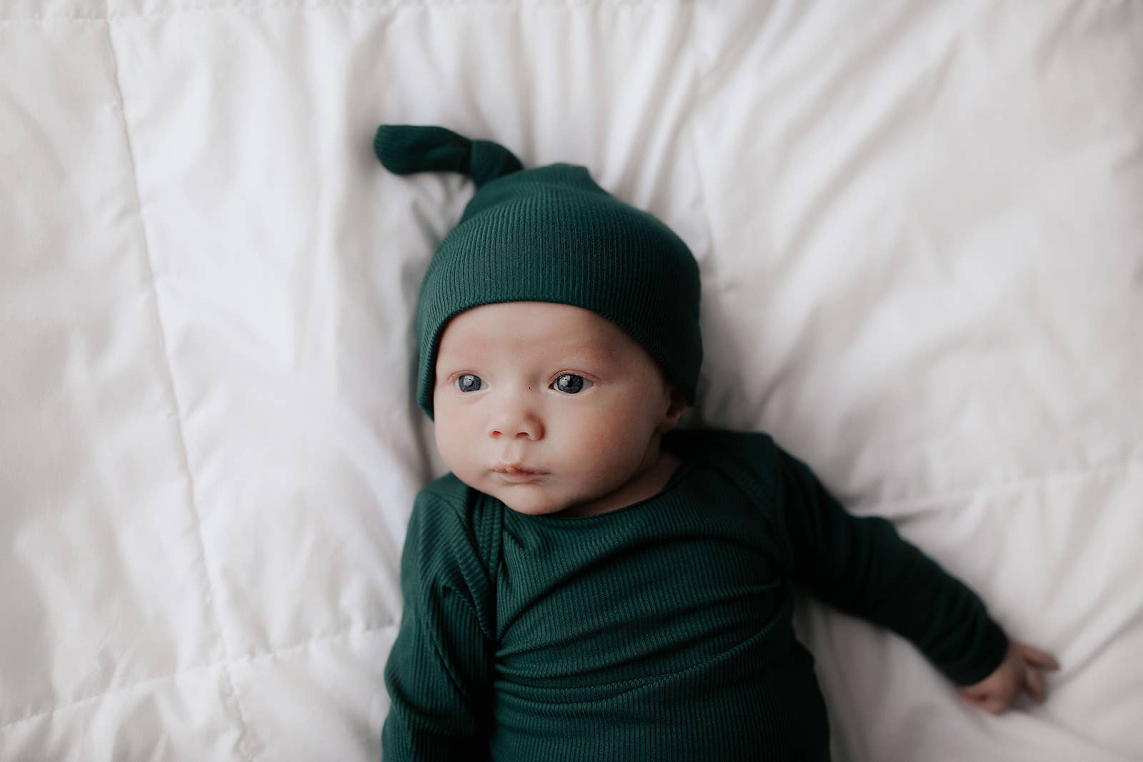 Three Little Tots - Forest Green Ribbed Knotted Newborn Baby Gown Sleepwear