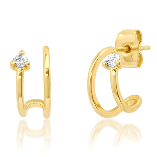 Tai Jewelry - Double Huggie With CZ Stone Accent