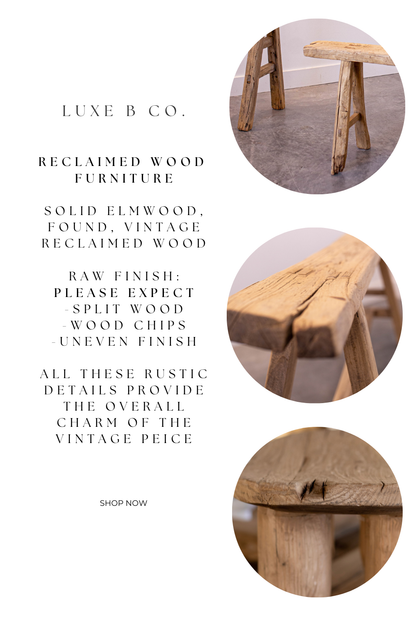 Vintage Small Wooden Stool Old Rustic Elm Wood Display Riser