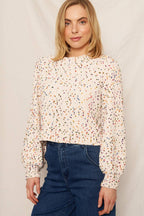 En Crème - Puffed Sleeve Cropped Confetti Sweater