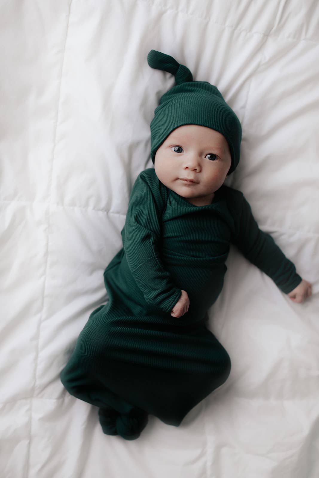 Three Little Tots - Forest Green Ribbed Knotted Newborn Baby Gown Sleepwear