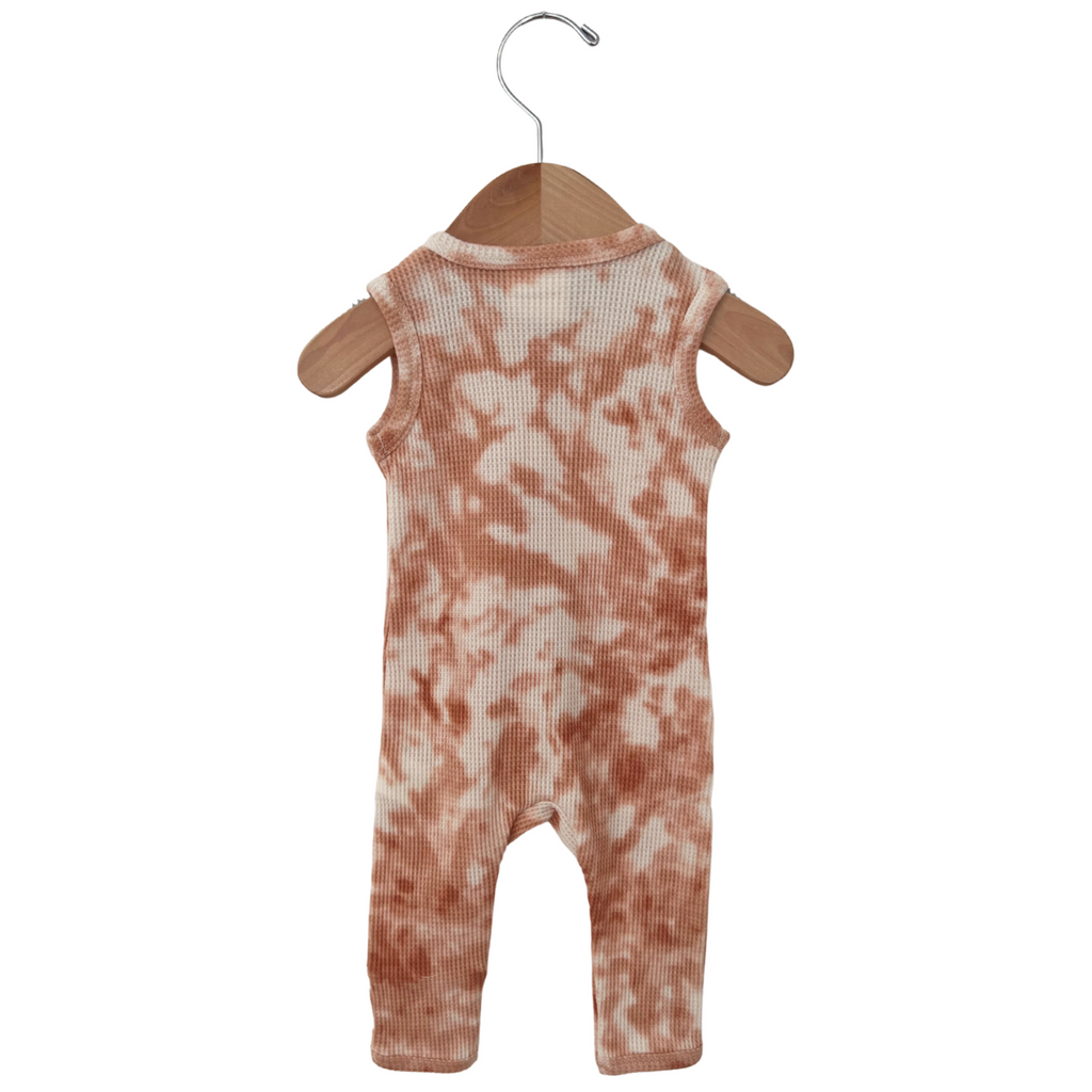 SpearmintLOVE - Organic Waffle Sleeveless Zip Romper, Spice Tie Dye