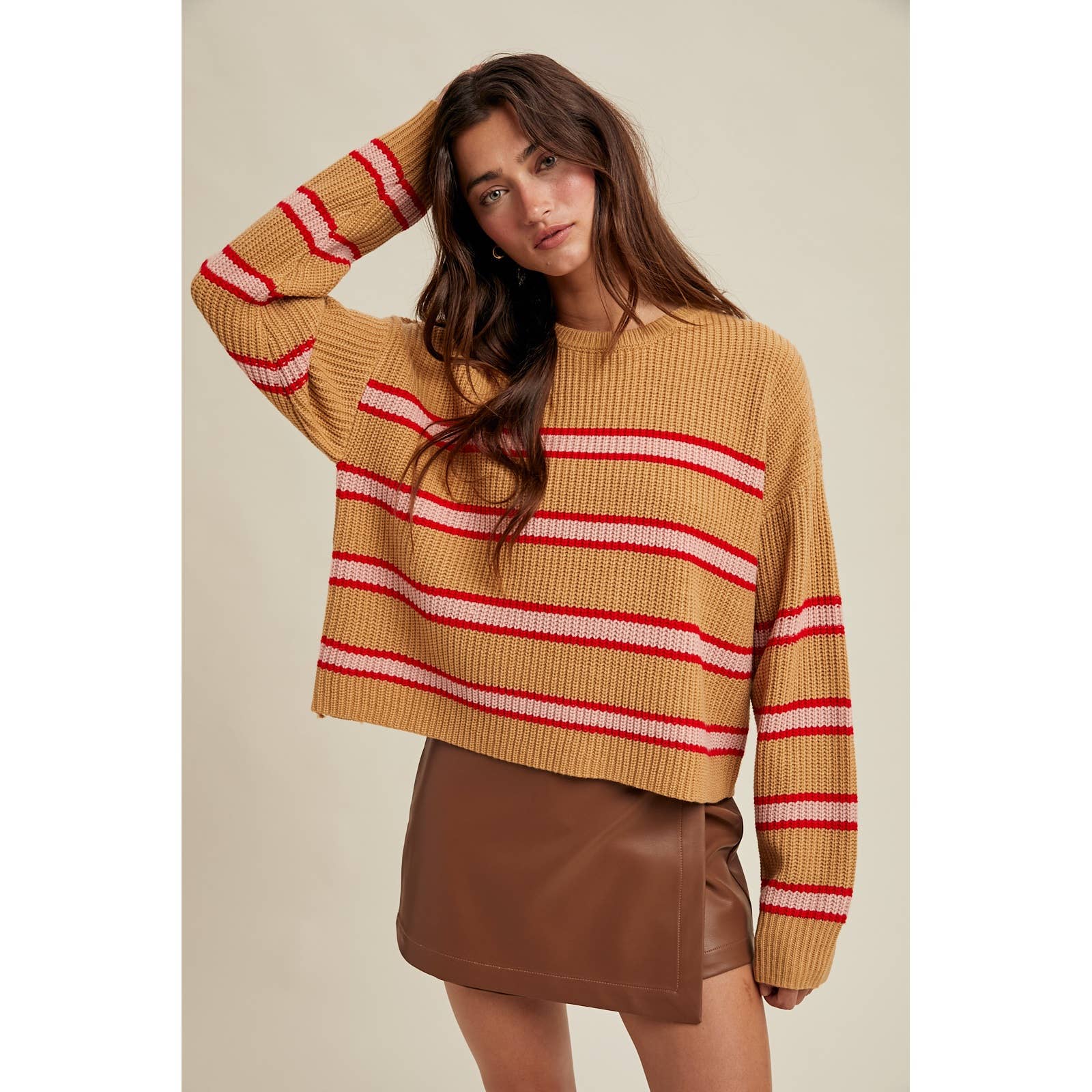 Wishlist Apparel - STRIPED RELAXED CROP KNIT SWEATER