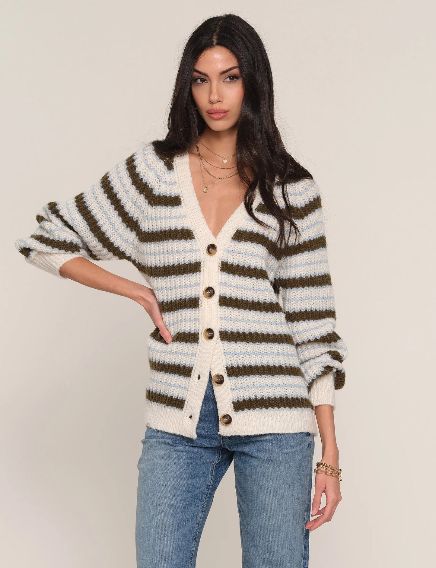 Heartloom Laurent Cardigan Sweater - Ivory Stripe